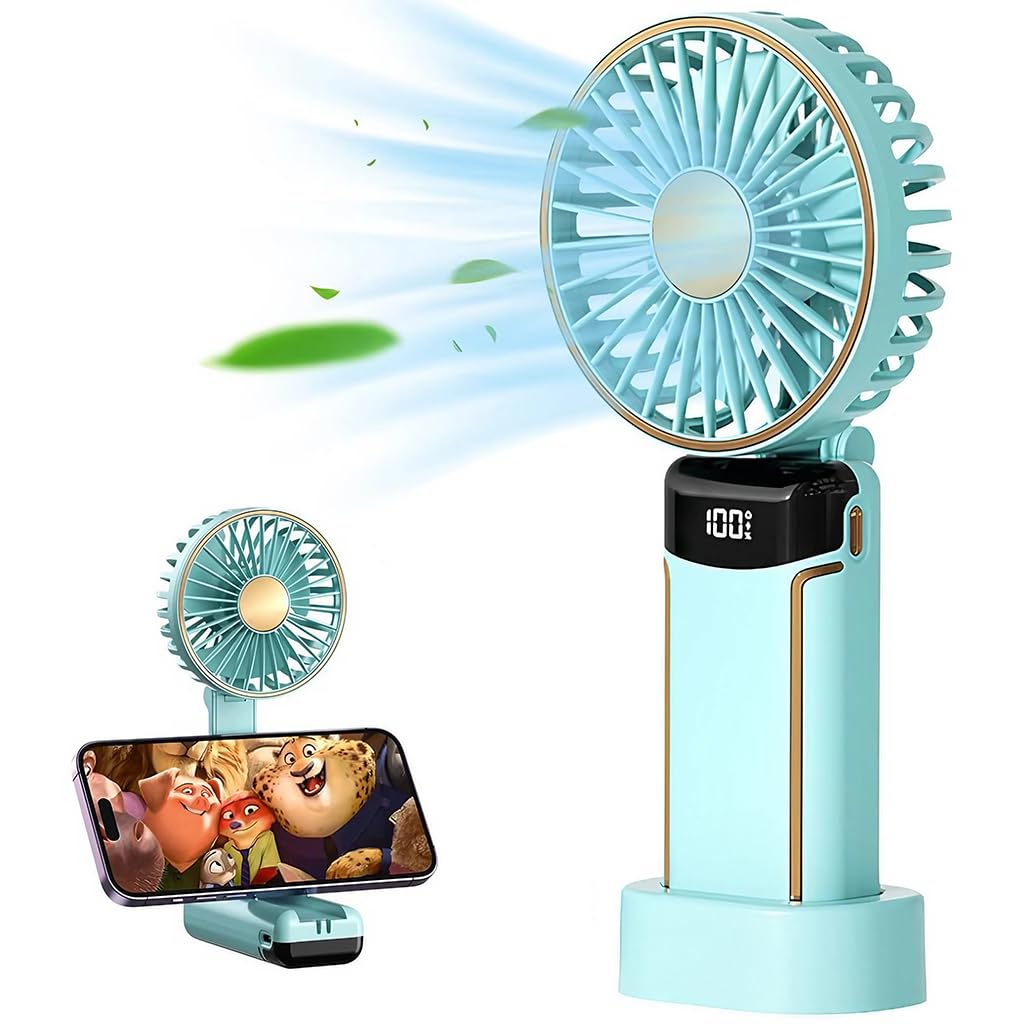 Verilux Handheld Fan Portable Fan, 2400mAh Rechargeable Mini Hand Held Fan Foldable Desk Fan with 5 Speeds LED Display Personal USB Fan for Travel Home Office (Green) Verilux Handheld Fan Portable Fan, 2400mAh Rechargeable Mini Hand Held Fan Foldable Desk Fan with 5 Speeds LED Display Personal USB Fan for Travel Home Office (Green)
